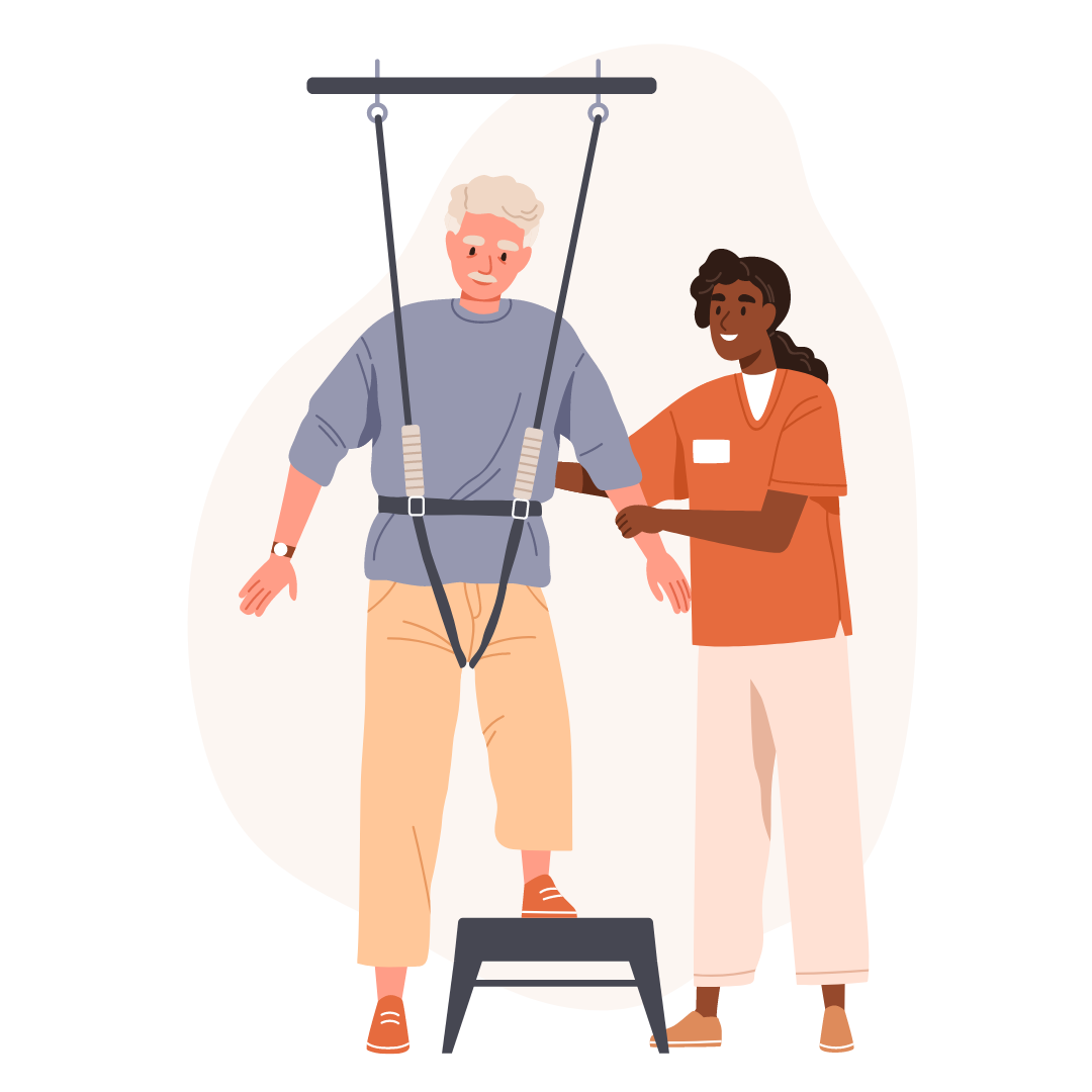 Therapeut zeigt Übungen bei der manuellen Therapie 